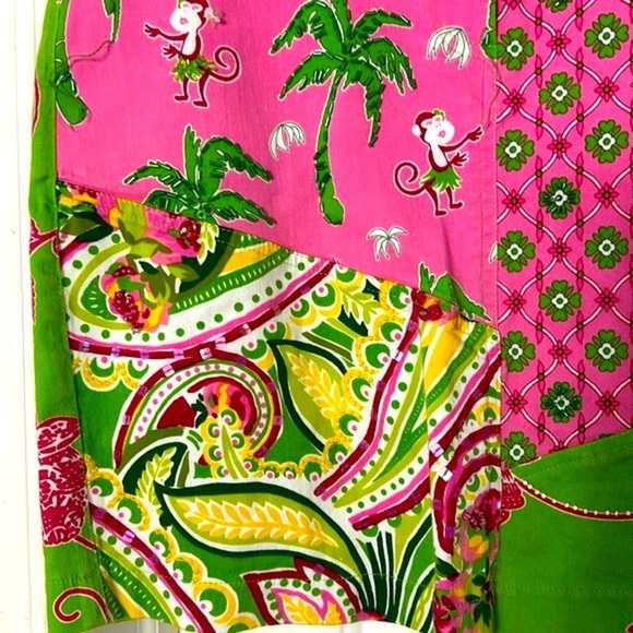 Women’s Vanity Petites Pink and Green Patchwork Style Preppy Cotton Blend Skirt - Picture 5 of 8